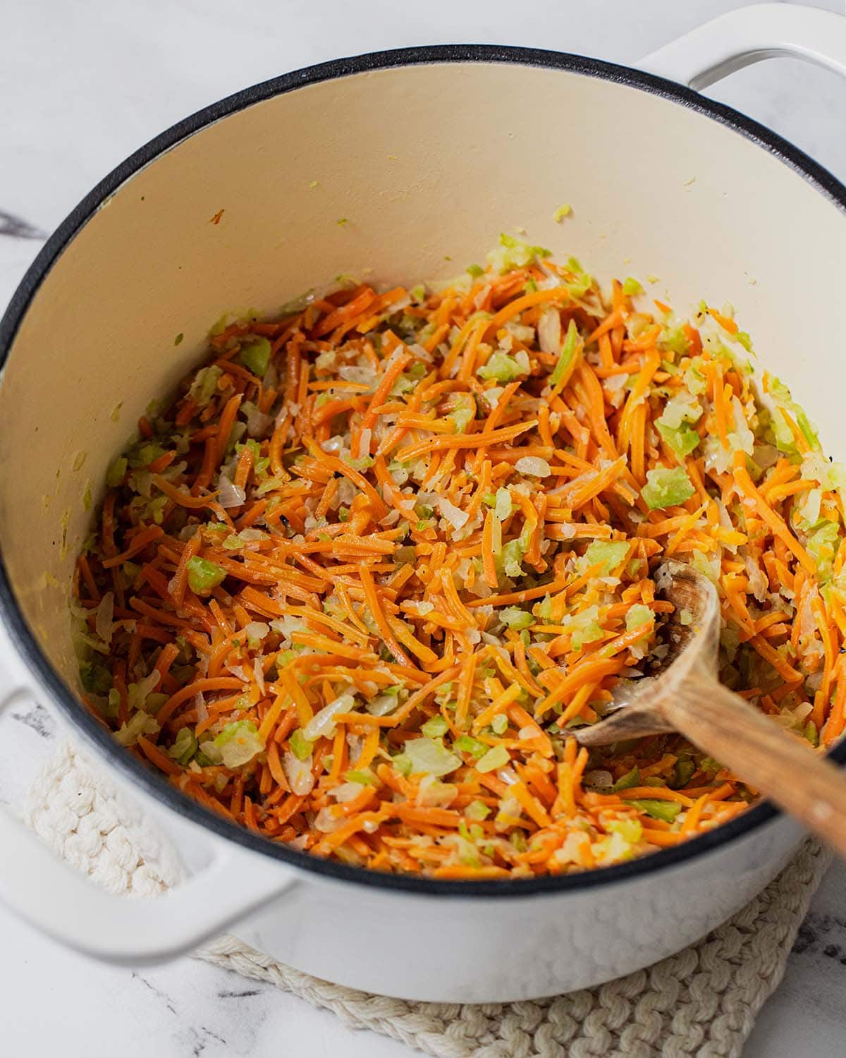 mirepoix cooking in a pot