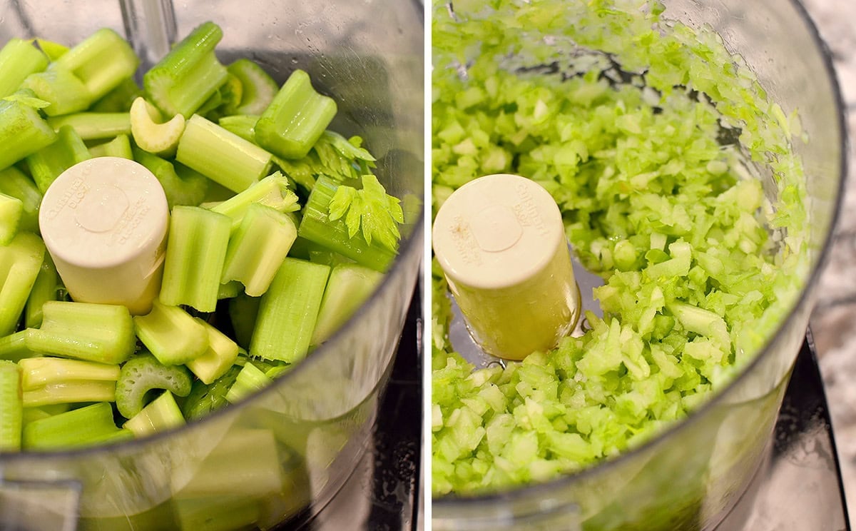 chopped celery in a food processor
