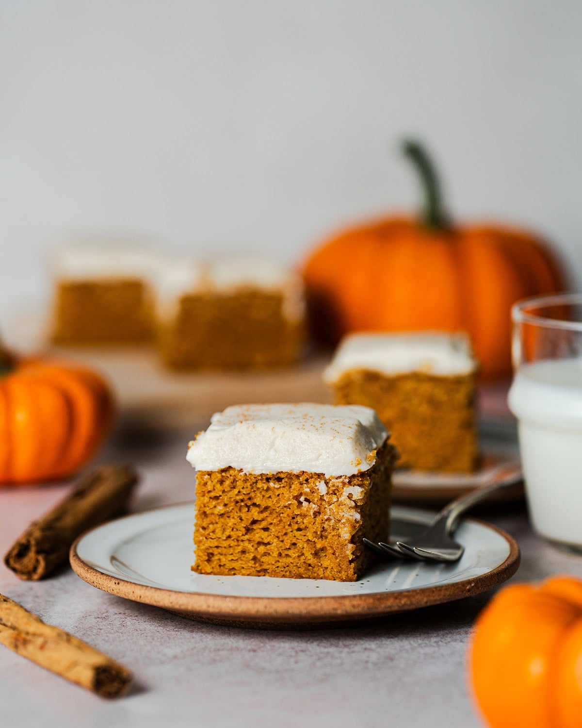gluten free pumpkin cake bar on a plate