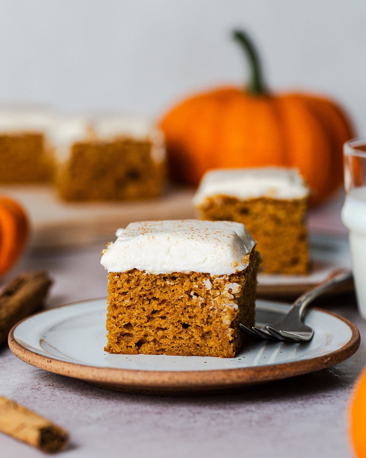 gluten free pumpkin cake bar on a plate