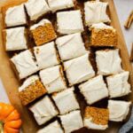 gluten free pumpkin cake bars with frosting